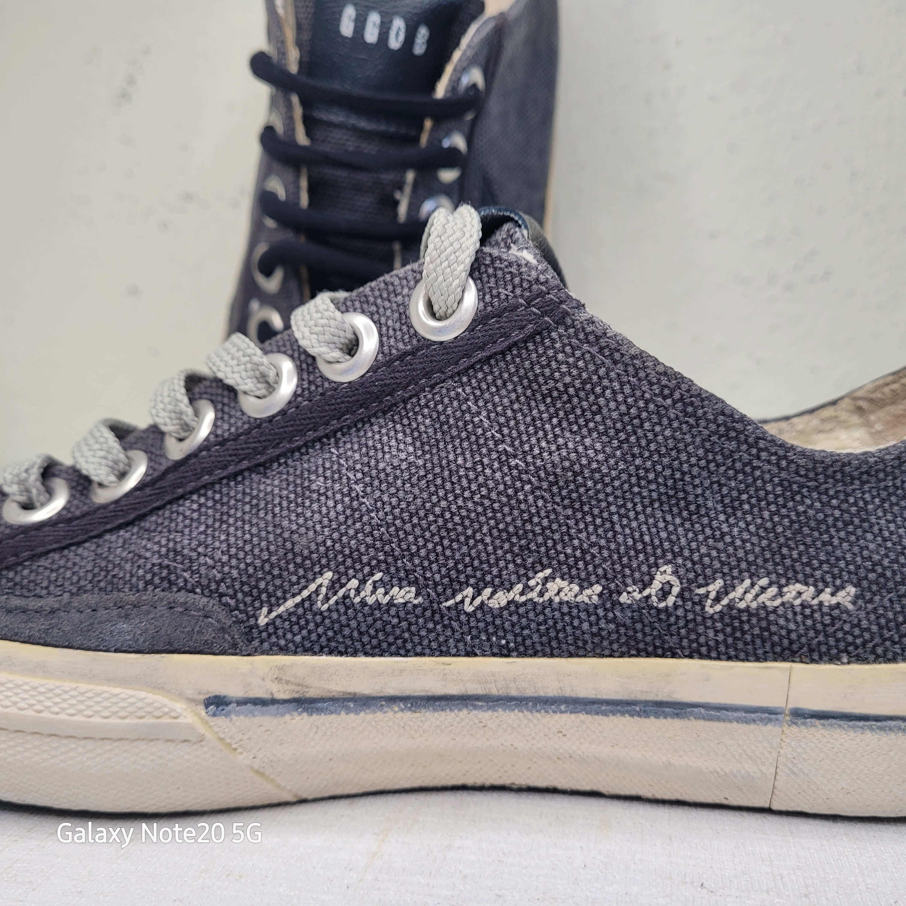 Golden Goose V-Star 2 Canvas Sneaker Distressed Denim/Grey/Navy Size 36